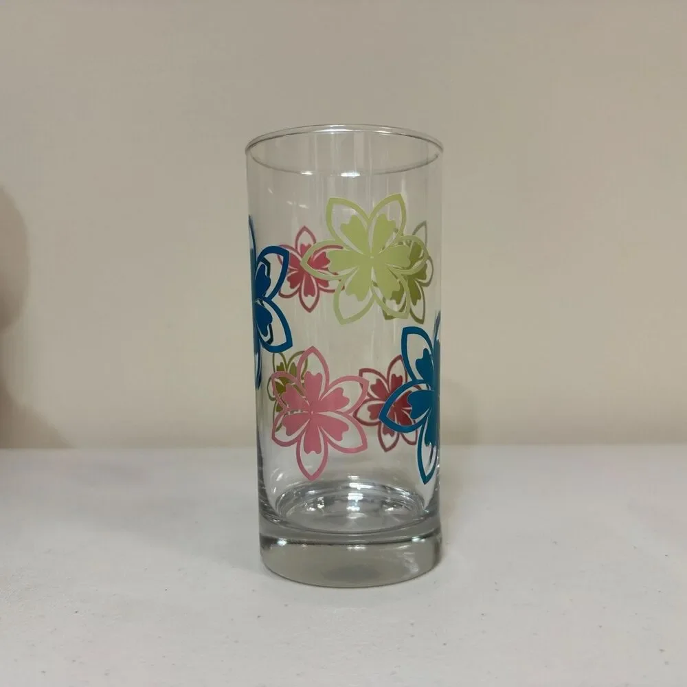 Hawaiian Orchids Drinking Glass Pastel Tropical Barware Spring Cup Dining Home
